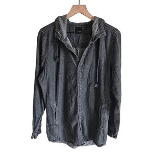Kr3w Washed Black Button Down Hooded Shacket